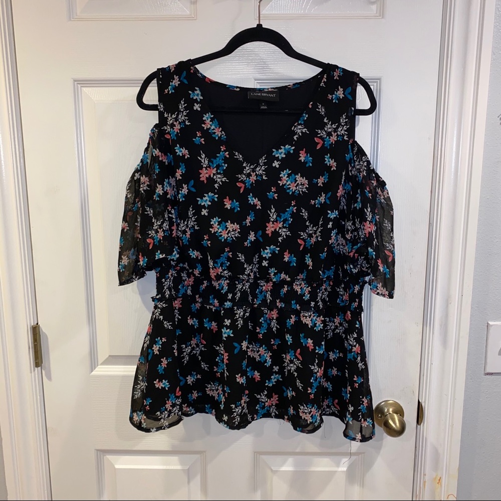 Lane Bryant Floral Cold Shoulder Smock Waist Top